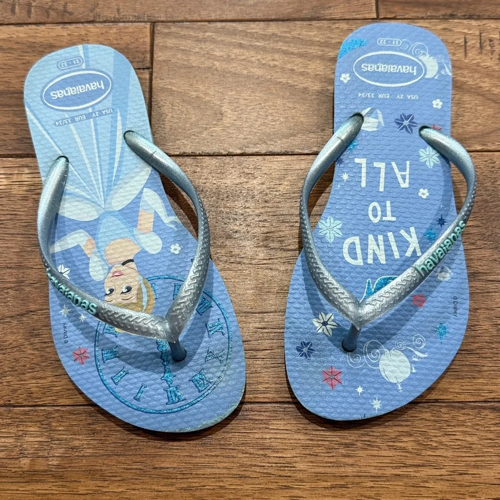 Havaianas Girls Kids Cinderella KIND TO ALL Slim Flip Flops - Size USA 2Y